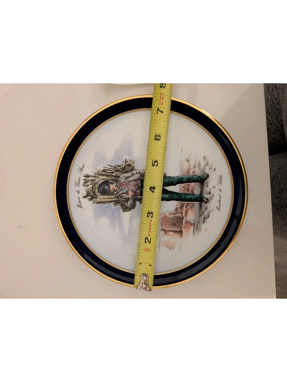 Vintage Bavaria Germany Porcelain Plate Marchand de Sabots Cobalt Blue&Gold Trim